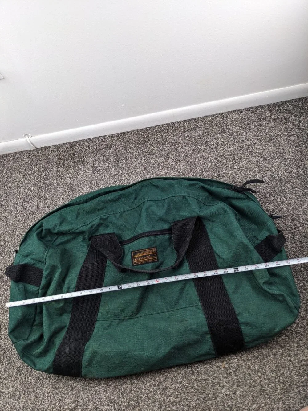 Vintage 90s Eddie Bauer Duffle Bag Canvas Double Strap Green Gym Travel 29L
